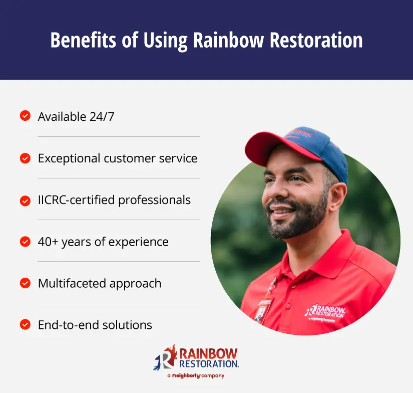 Benefits of using Rainbow Restoration as a restoration and cleanup service with a Rainbow Restoration expert.