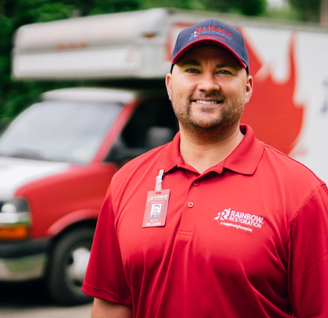 Rainbow Restoration smiling technician.