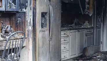 A house damaged in fire.