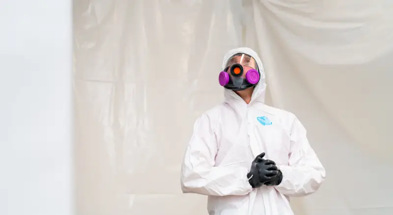 Rainbow Restoration professional examining mold.