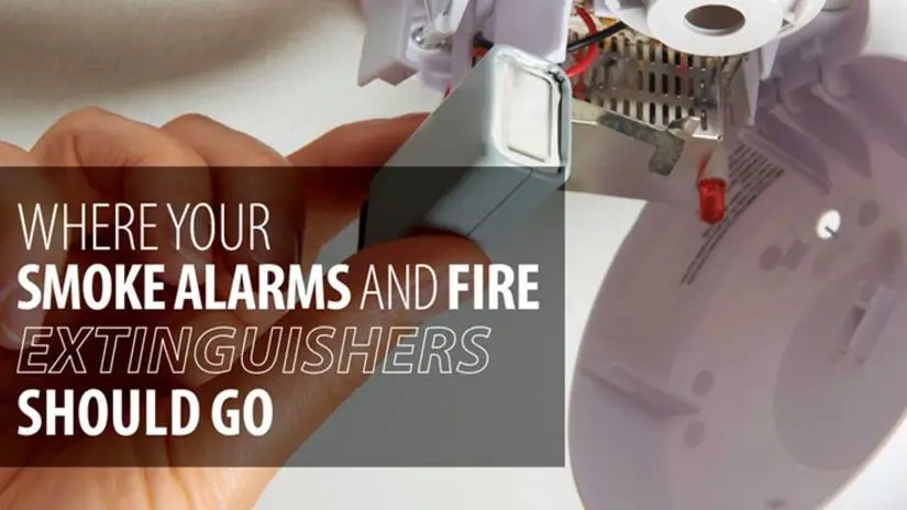 Where smoke alarms and fire extinguishers should go.